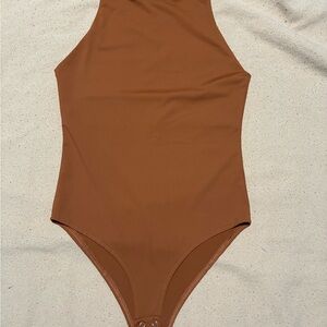 ReoRia Brown Bodysuit Top with High Neckline